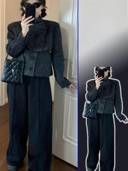 plus Size Women's Korean Sle Bla Stand Collar ort Woolen Coat Spring New Irregular Splicing Tweed Jaet Warm Long Sve
plus Size Women's Korean Sle Bla Stand Collar ort Woolen Coat Spring New Irregular Splicing Tweed Jaet Warm Long Sve