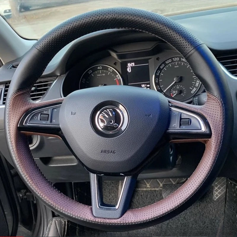 Hand Stitched non-slip Black brown Genuine Leather Steering Wheel Cover For Skoda Octavia Fabia 2016 2017 Rapid Spaceback 2016
Hand Stitched non-slip Black brown Genuine Leather Steering Wheel Cover For Skoda Octavia Fabia 2016 2017 Rapid Spaceback 2016