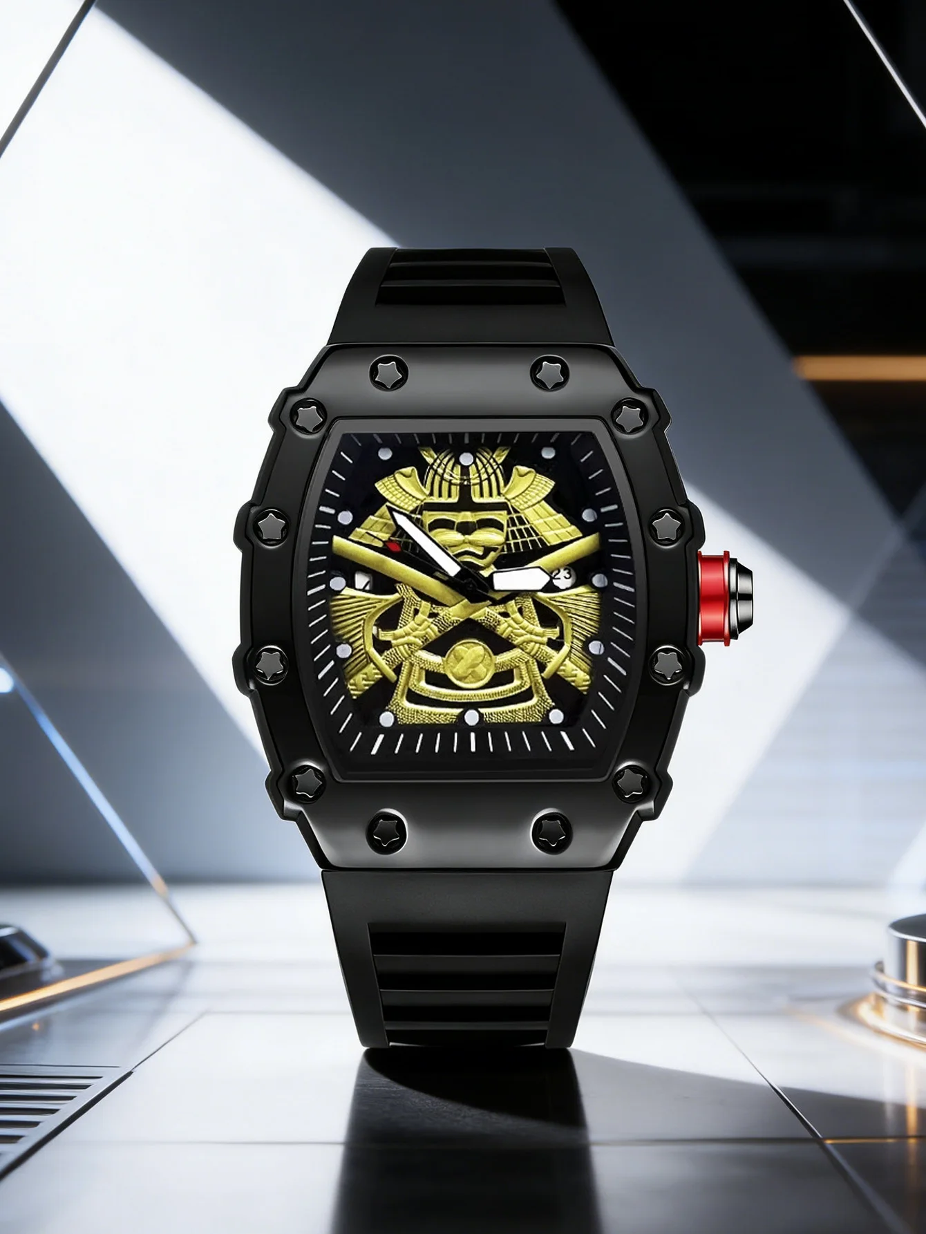 Samurai Tonneau Richard Watch - Black Case Silicone Band Golden Skeleton Quartz Wristwatch
Samurai Tonneau Richard Watch - Black Case Silicone Band Golden Skeleton Quartz Wristwatch
