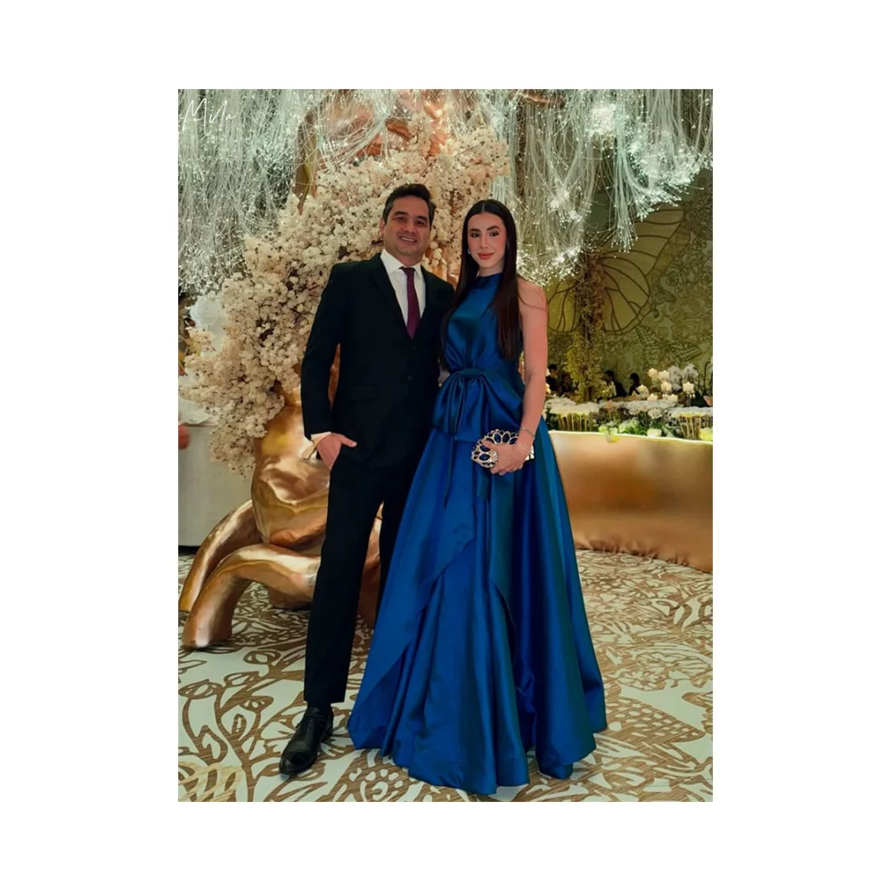 Mila Blue High Neck Wedding Dress Customized Sleeveless Bow Strap Satin Evening Dresses Elegant Floor-Length vestidos de fiesta
Mila Blue High Neck Wedding Dress Customized Sleeveless Bow Strap Satin Evening Dresses Elegant Floor-Length vestidos de fiesta