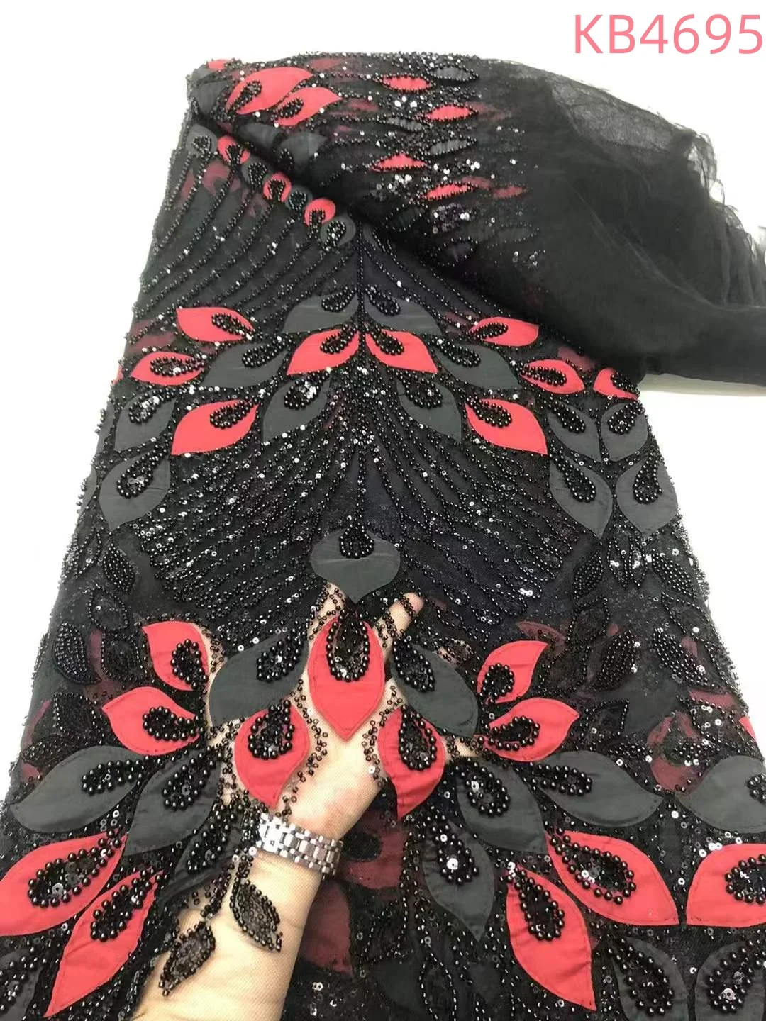5 Yards Red Beaded African Lace Fabrics Black Lace Luxurious Women's Evening Dresses 3D Floral Lace Fabric For Sewing KB4695
5 Yards Red Beaded African Lace Fabrics Black Lace Luxurious Women's Evening Dresses 3D Floral Lace Fabric For Sewing KB4695