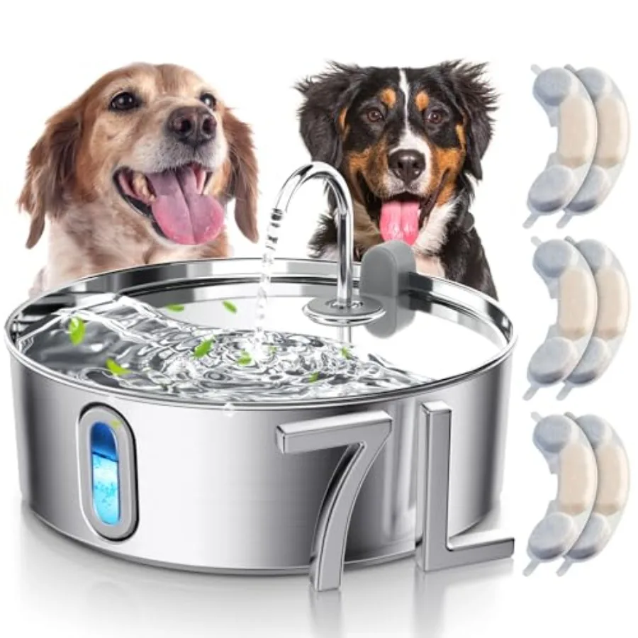 Automatic dog water fountain for large dogs, stainless steel, silver, 7L capacity with deeper drinking area and multi-filtratio
Automatic dog water fountain for large dogs, stainless steel, silver, 7L capacity with deeper drinking area and multi-filtratio