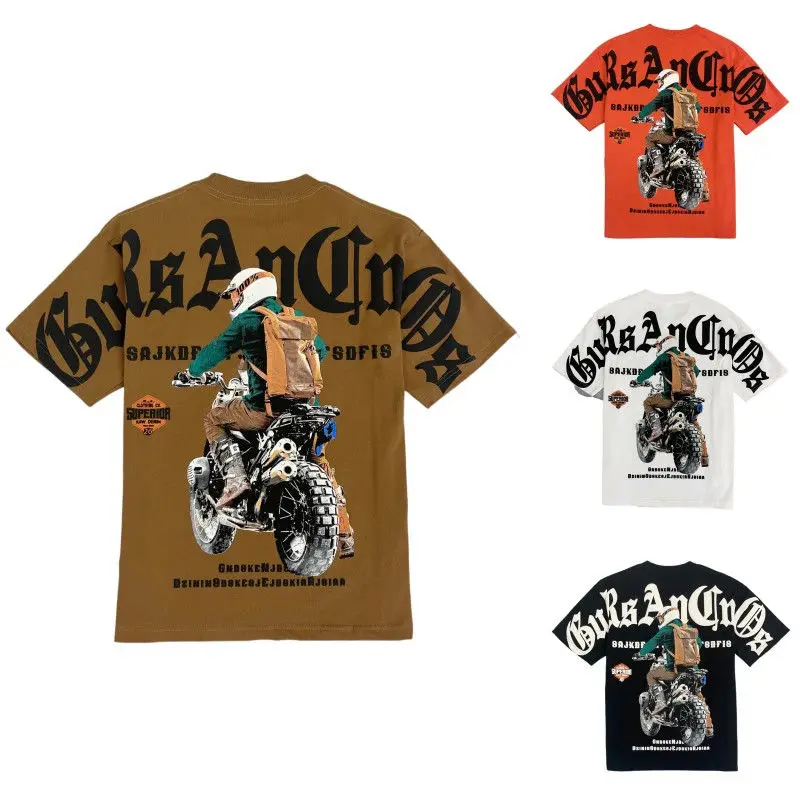 American Street Pure Cotton Short Sleeved Men Motorcycle Letter Pattern Printed T Shirt Loose Hip Hop Round Neck T Shirts Tops
American Street Pure Cotton Short Sleeved Men Motorcycle Letter Pattern Printed T Shirt Loose Hip Hop Round Neck T Shirts Tops