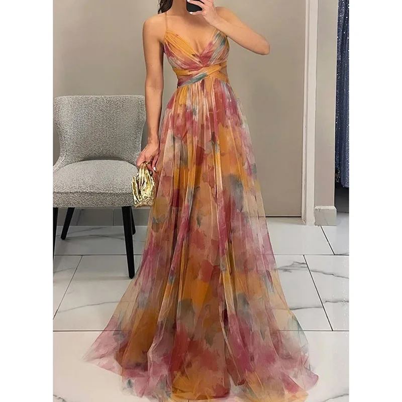 Sexy Deep V-neck High Waist Bohemian Dress Women Spring Print Mesh Hem Long Party Dress Summer Lace-up Backless Sling Maxi Dress
Sexy Deep V-neck High Waist Bohemian Dress Women Spring Print Mesh Hem Long Party Dress Summer Lace-up Backless Sling Maxi Dress