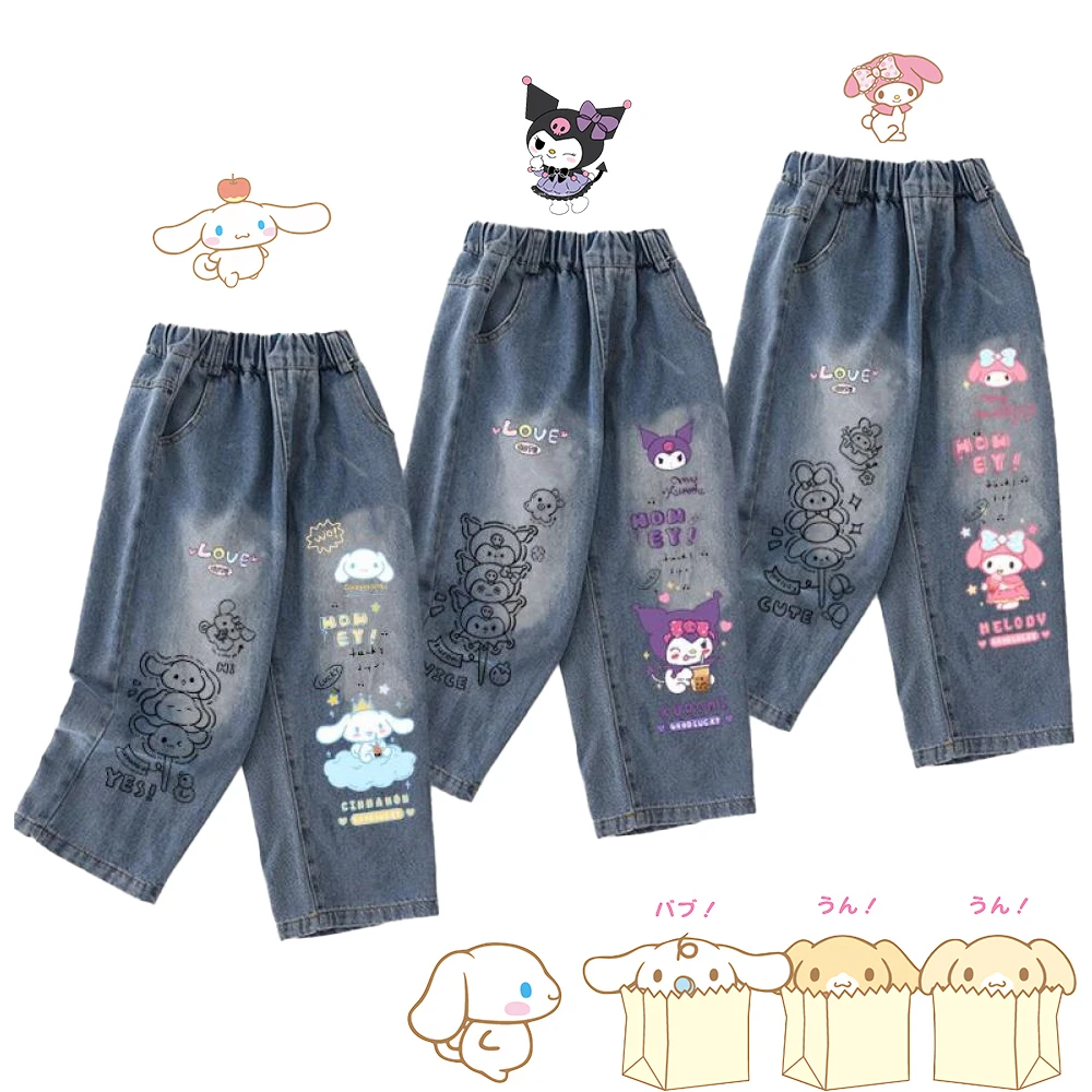 Джинсы Kawaii Cinnamoroll для девочек, брюки Kuromi Hello Kitty, детские аниме Sanrios, модные повседневные джинсы с прямой эластичной резинкой на талии
Джинсы Kawaii Cinnamoroll для девочек, брюки Kuromi Hello Kitty, детские аниме Sanrios, модные повседневные джинсы с прямой эластичной резинкой на талии
