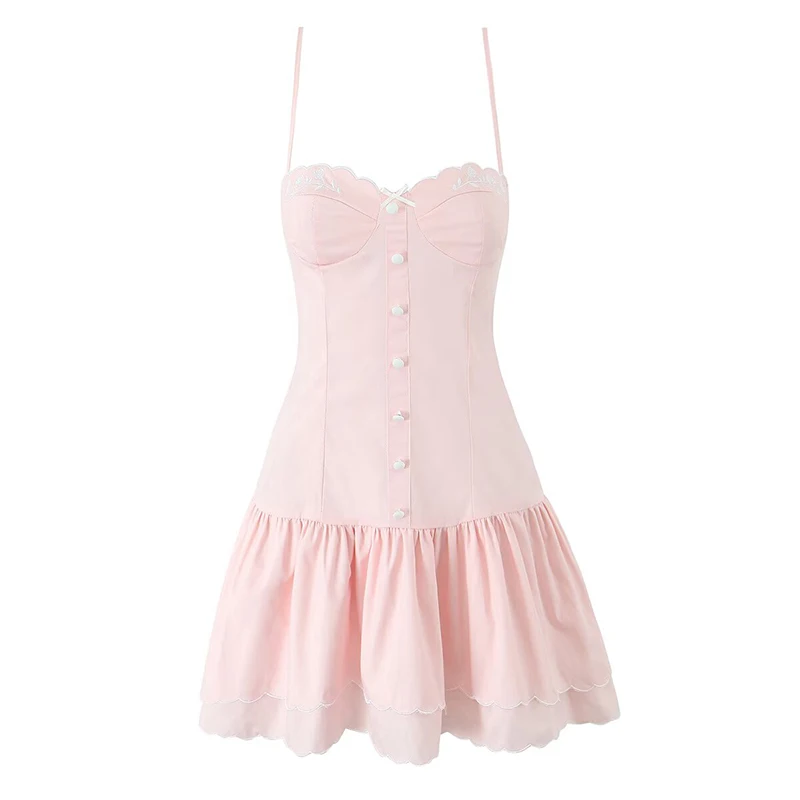 Jastie Floral Embroidery Pink Sling Mini Dresses Women Front Button Bow A-line Cotton Summer Dress Sexy Sweet Robe 2025
Jastie Floral Embroidery Pink Sling Mini Dresses Women Front Button Bow A-line Cotton Summer Dress Sexy Sweet Robe 2025
