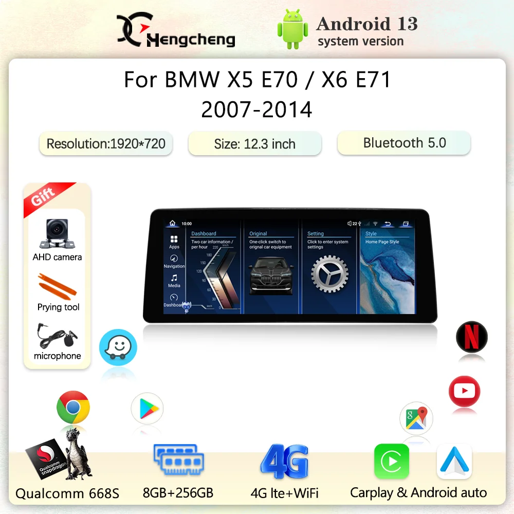 Автомобильный мультимедийный видеоплеер 12,3 дюйма для BMW X5 E70/X6 E71 2007-2014 GPS-навигация оригинальная система CCC CIC Carplay 4G 360 камера
Автомобильный мультимедийный видеоплеер 12,3 дюйма для BMW X5 E70/X6 E71 2007-2014 GPS-навигация оригинальная система CCC CIC Carplay 4G 360 камера