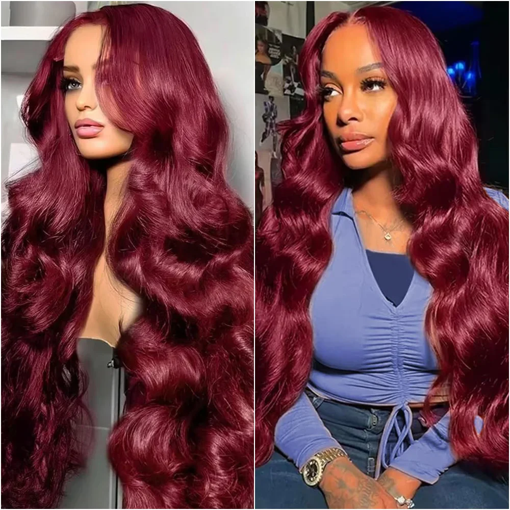 99J Burgundy 13x4 HD Lace Frontal 100% Human Hair Wig 13x6 Transparent Lace Body Wave Red Colored Front Wigs 40 Inches for Women
99J Burgundy 13x4 HD Lace Frontal 100% Human Hair Wig 13x6 Transparent Lace Body Wave Red Colored Front Wigs 40 Inches for Women