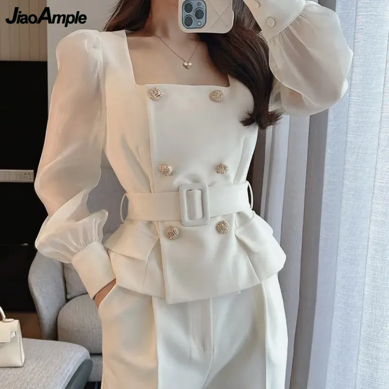 Quality Women's Blazers Pants Two Piece Set Spring Summer Korean Office Lady Graceful White Square Collar Tops Trousers Outfits
Quality Women's Blazers Pants Two Piece Set Spring Summer Korean Office Lady Graceful White Square Collar Tops Trousers Outfits
