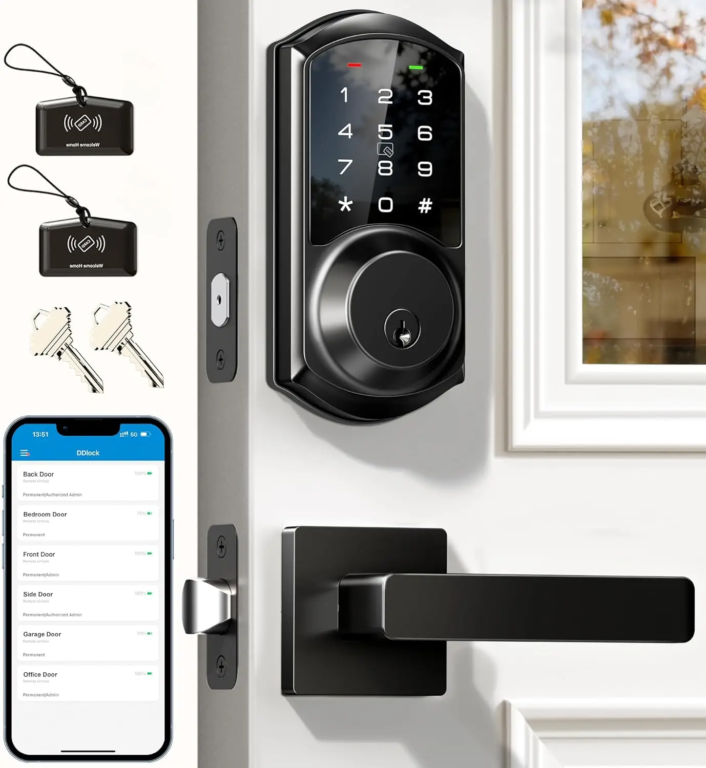 Smart Lock with App Control, Keyless Entry, Touchscreen Keypad, Auto Lock, Waterproof, Easy Installation