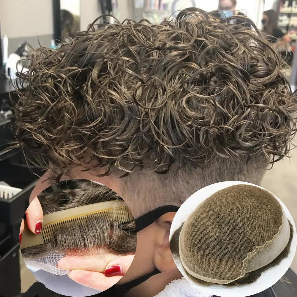 25mm Curly Men's Hairpiece Q6Swiss Lace Human Hair Toupee Bleached Knots Dark Blonde Gery Hair Replacement System Prosthesis
25mm Curly Men's Hairpiece Q6Swiss Lace Human Hair Toupee Bleached Knots Dark Blonde Gery Hair Replacement System Prosthesis