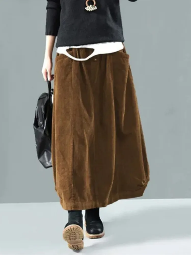 Women New Solid Color Elastic Waist Loose Corduroy Retro Skirt Ladies Autumn Winter Casual Skirts Fashion Pockets Female Skirts
Women New Solid Color Elastic Waist Loose Corduroy Retro Skirt Ladies Autumn Winter Casual Skirts Fashion Pockets Female Skirts