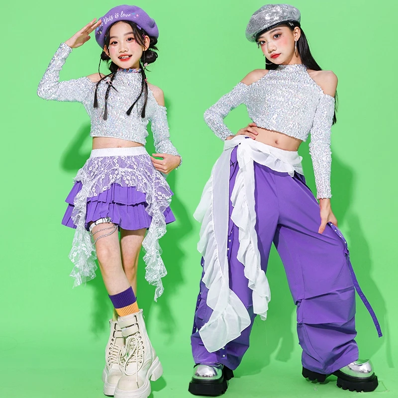 Костюм для джазовых танцев для девочек, сценический наряд Kpop, серебряный топ с блестками, фиолетовые брюки, наряд для подиумов, детская уличная одежда 2721
Костюм для джазовых танцев для девочек, сценический наряд Kpop, серебряный топ с блестками, фиолетовые брюки, наряд для подиумов, детская уличная одежда 2721