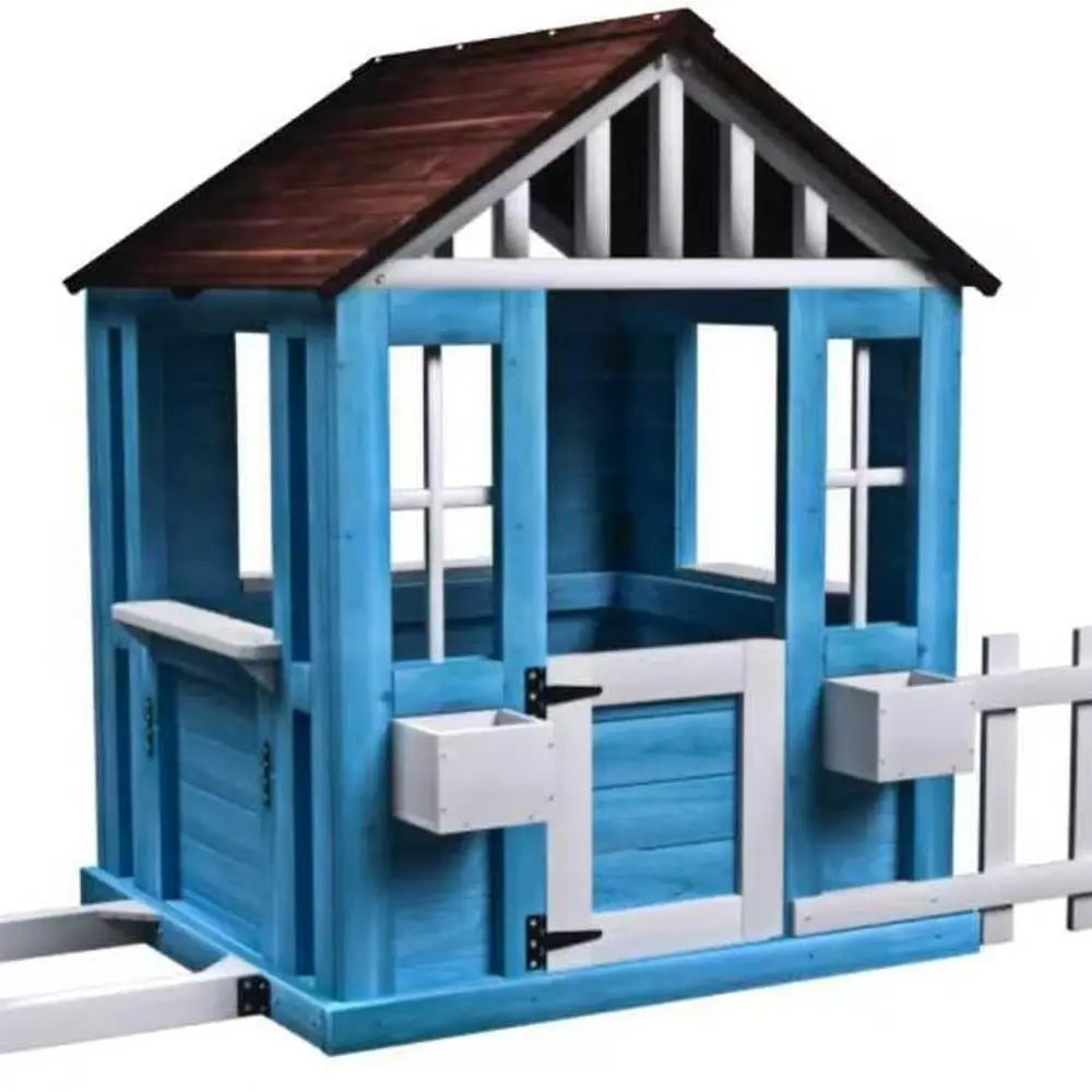 Wooden Playhouse for 3-6 Year Olds with Bench, Fence, Windows, Flowerpot, and Snack Area, Blue
Wooden Playhouse for 3-6 Year Olds with Bench, Fence, Windows, Flowerpot, and Snack Area, Blue