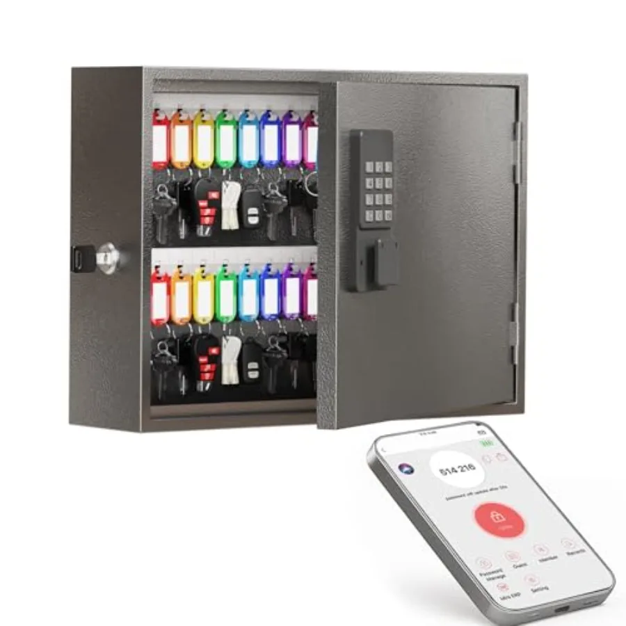 Wall Mounted Smart Key Lock Box for Office Home Business: Steel Cabinet with 60 Key Tags, Bluetooth App Control, OTP Password U
Wall Mounted Smart Key Lock Box for Office Home Business: Steel Cabinet with 60 Key Tags, Bluetooth App Control, OTP Password U
