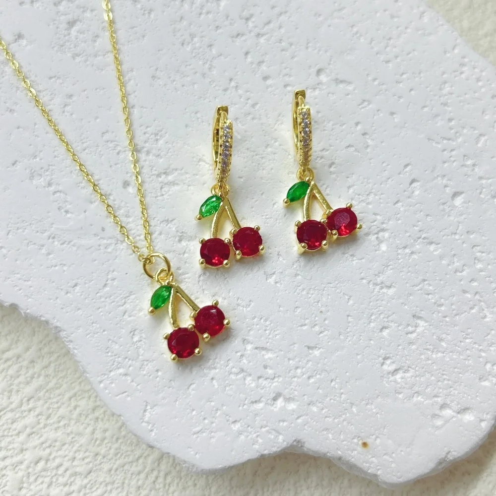 Fresh and Sweet Copper Fruit Series Red Cherry Strawberry Ladies Necklace Earrings Jewelry Set Suitable for Ladies Parties
Fresh and Sweet Copper Fruit Series Red Cherry Strawberry Ladies Necklace Earrings Jewelry Set Suitable for Ladies Parties
