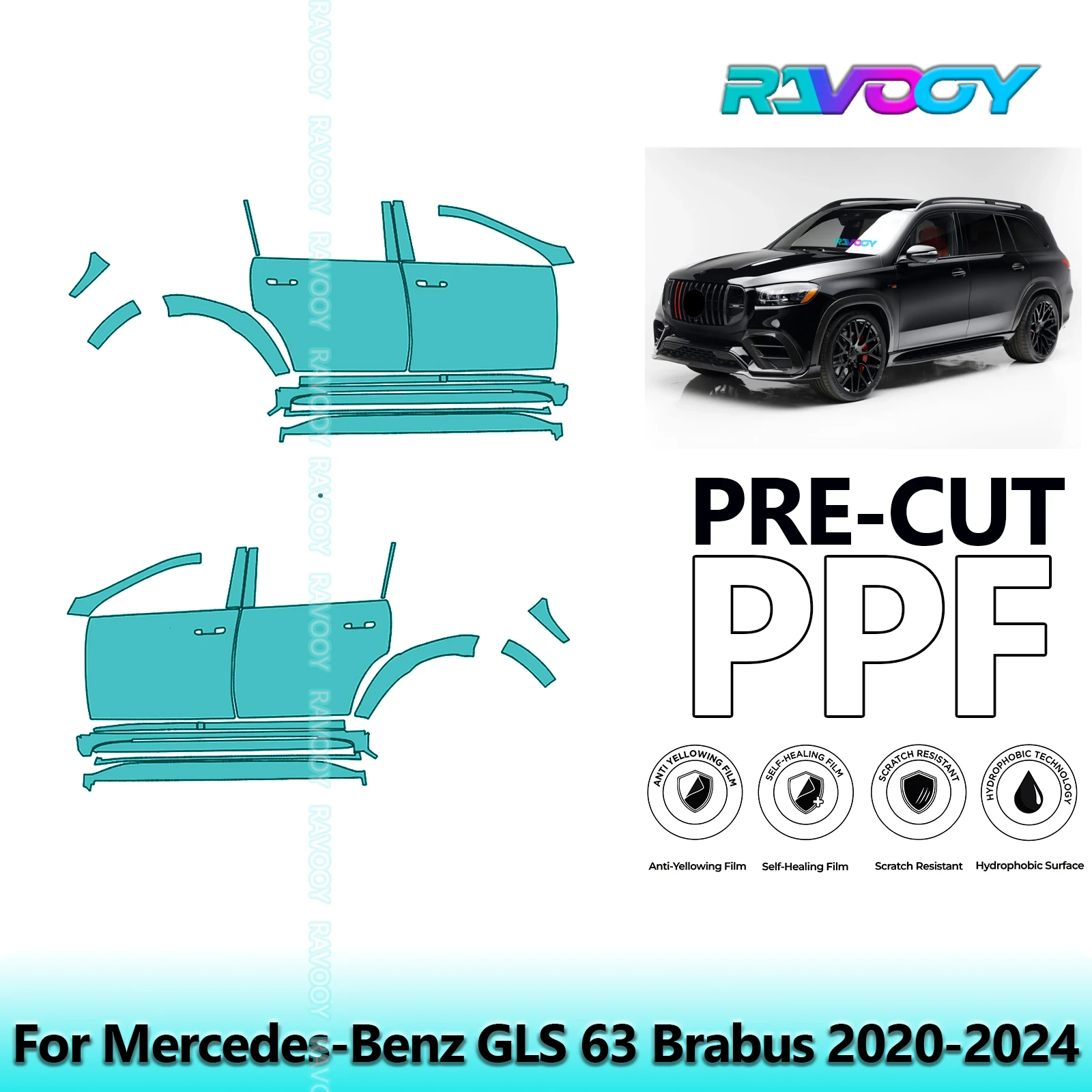 For Mercedes-Benz GLS 63 Brabus 2020-2024 8.5mil Clear Matte Pre-Cut PPF Door & A/B Pillar Kit TPU Paint Protection Film Set
For Mercedes-Benz GLS 63 Brabus 2020-2024 8.5mil Clear Matte Pre-Cut PPF Door & A/B Pillar Kit TPU Paint Protection Film Set