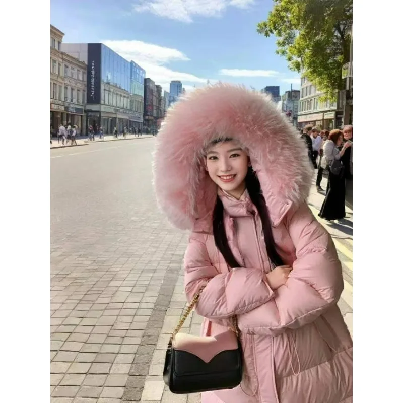 Pink Long Down Jacket for Women Winter Hooded with A Large Fur Collar Cinched Waist New High-end Warm Coat 2025 Women's Clothing
Pink Long Down Jacket for Women Winter Hooded with A Large Fur Collar Cinched Waist New High-end Warm Coat 2025 Women's Clothing