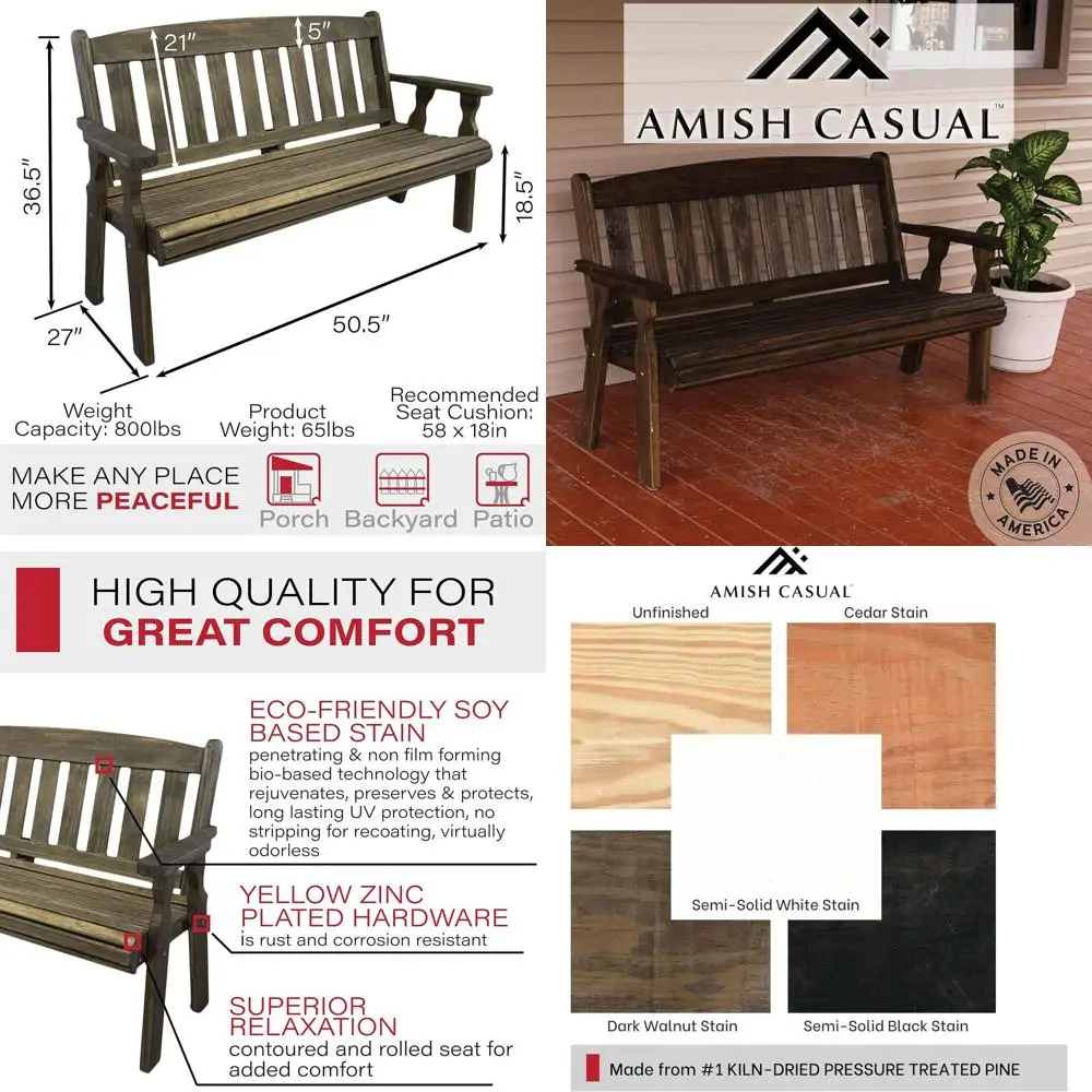 Amish Casual Outdoor Heavy Duty 800 LB Mission Prure Treated Garden Bench(4 oot, k Walnut Stain)
Amish Casual Outdoor Heavy Duty 800 LB Mission Prure Treated Garden Bench(4 oot, k Walnut Stain)