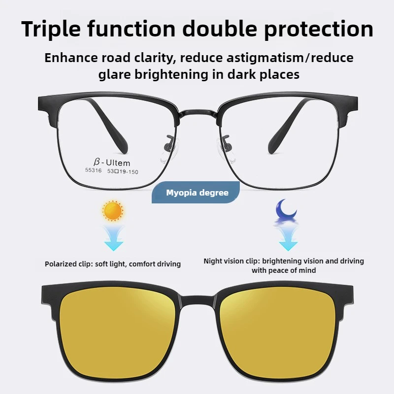 Men's Magnetic Anti-Blue Ray Prescription Glasses Eyebrow Frame Business Square Polarized Night Vision Goggle Sunglasses 2 Clip
Men's Magnetic Anti-Blue Ray Prescription Glasses Eyebrow Frame Business Square Polarized Night Vision Goggle Sunglasses 2 Clip
