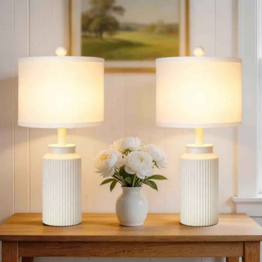 22" Modern Ceramic Table Lamp Set of 2 for Living Room Rustic Farmhouse White Desk Lamps with White Linen Shade Vintage Bedside
22" Modern Ceramic Table Lamp Set of 2 for Living Room Rustic Farmhouse White Desk Lamps with White Linen Shade Vintage Bedside