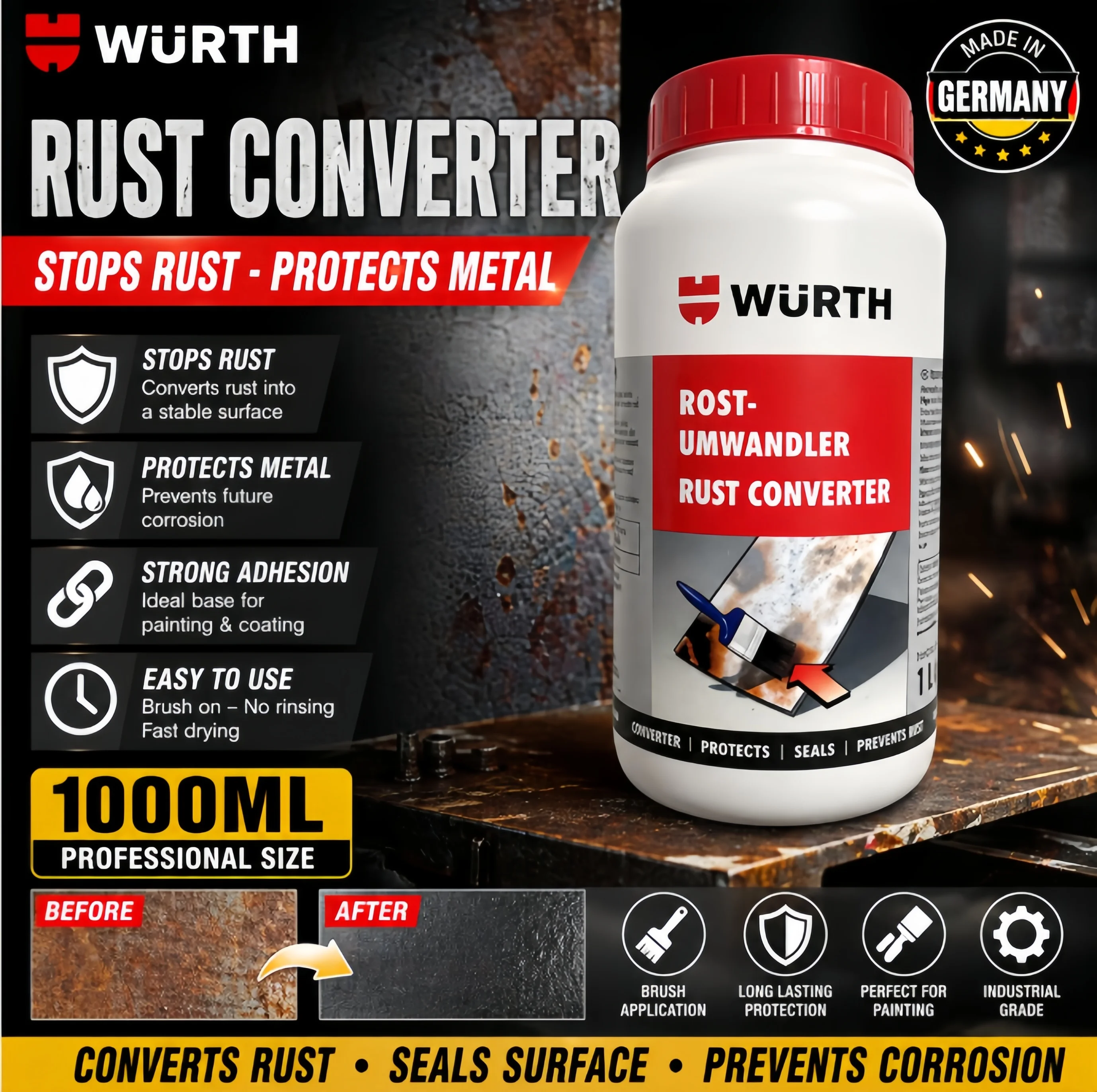 Original Germany Wurth Rust Converter Rust Inhibitor Sheet Metal Rust Stopper 0893110
Original Germany Wurth Rust Converter Rust Inhibitor Sheet Metal Rust Stopper 0893110