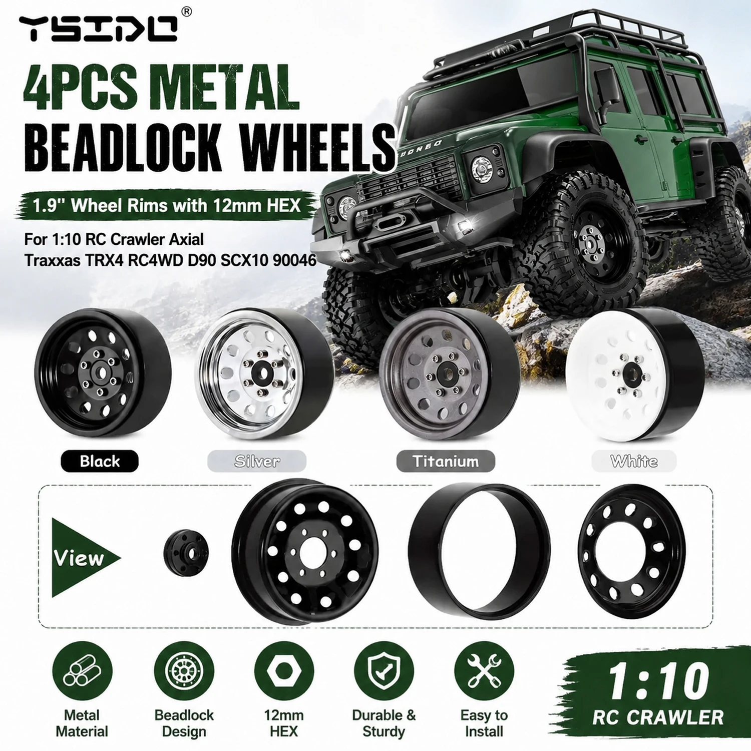 4PCS 1.9" Metal Beadlock Wheel Hub Rim for 1/10 Axial SCX10 II III 90046 Traxxas TRX4 MST RGT YIKONG RC4WD D90 RC Crawler Car
4PCS 1.9" Metal Beadlock Wheel Hub Rim for 1/10 Axial SCX10 II III 90046 Traxxas TRX4 MST RGT YIKONG RC4WD D90 RC Crawler Car