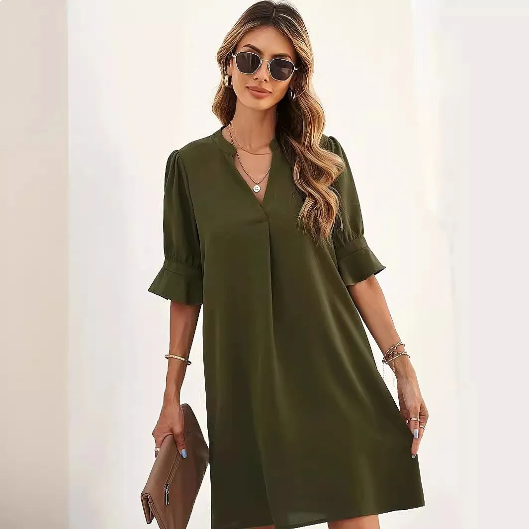 Women's Summer Chiffon Dress Dresses V Neck Short Sleeve Knee Length Loose Fit
Women's Summer Chiffon Dress Dresses V Neck Short Sleeve Knee Length Loose Fit