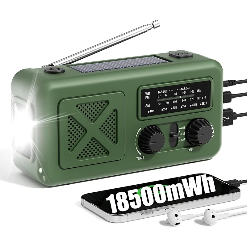 Emergency weather radio, 5000mAh NOAA weather alert radio with solar charging, manual crank and USB charging, AM/FM
Emergency weather radio, 5000mAh NOAA weather alert radio with solar charging, manual crank and USB charging, AM/FM
