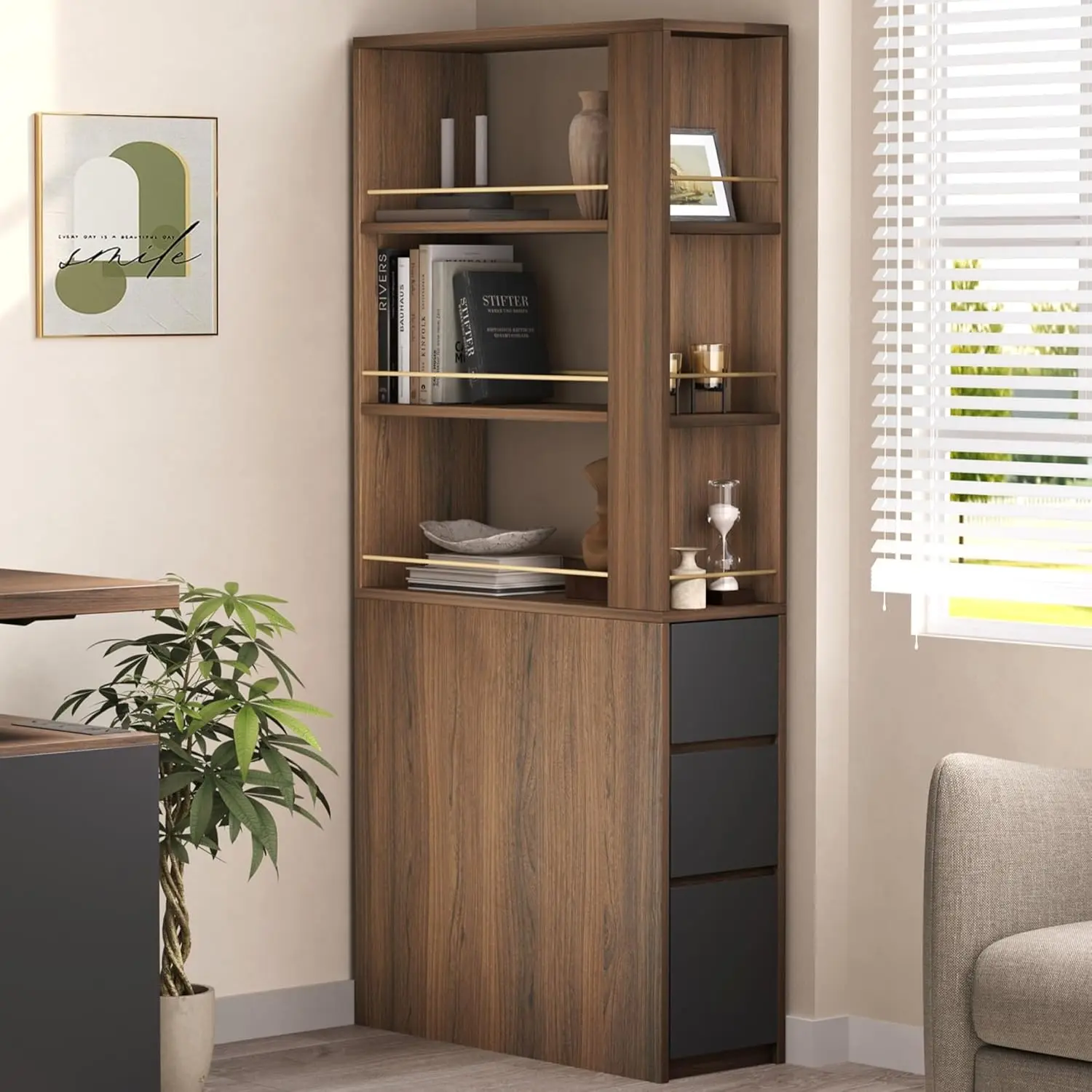 71'' Tall Corner Bookshelf with 3 Drawers, Double-Sided Narrow Wood Bookcase, Slim Space-Saving Storage Organizer, Customized
71'' Tall Corner Bookshelf with 3 Drawers, Double-Sided Narrow Wood Bookcase, Slim Space-Saving Storage Organizer, Customized