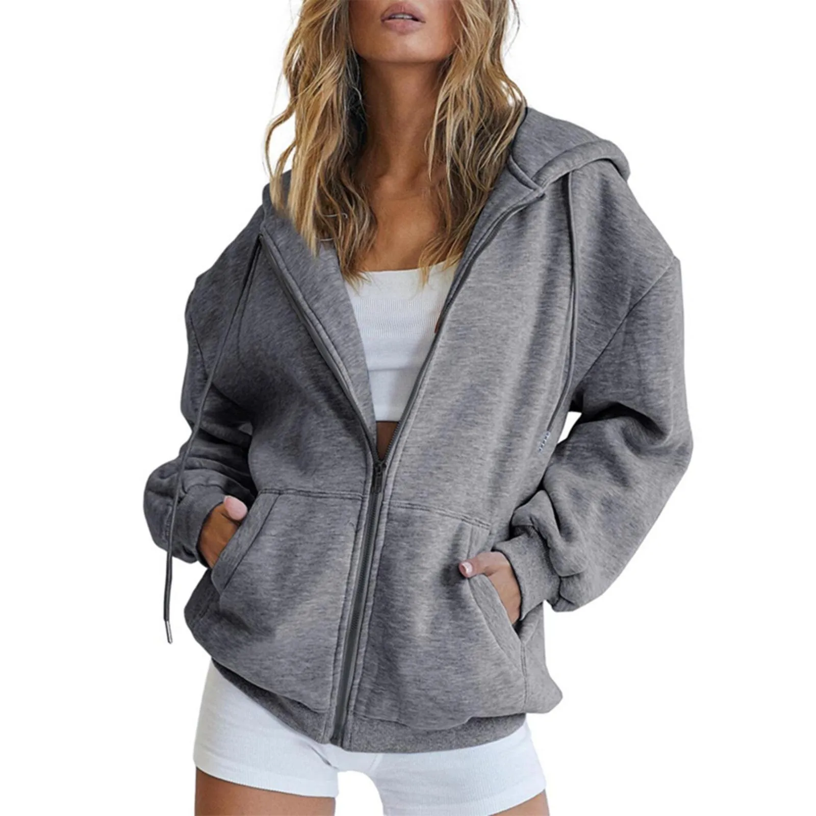 Women's Fall Jacket Oversized Pocket Sweatshirt Casual Drawstring Clothing Zipper Track Jacket Solid Color Long Sleeve Hooded
Women's Fall Jacket Oversized Pocket Sweatshirt Casual Drawstring Clothing Zipper Track Jacket Solid Color Long Sleeve Hooded