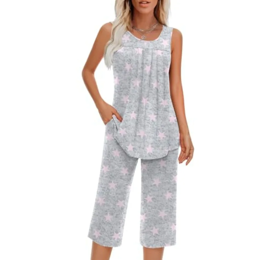 Findsweet Women Pajamas Sets Loungewear Soft Sleepwear Two Pcs Summer Sleeveless Pjs Tank Top Pants with Pocket S-4XL
Findsweet Women Pajamas Sets Loungewear Soft Sleepwear Two Pcs Summer Sleeveless Pjs Tank Top Pants with Pocket S-4XL