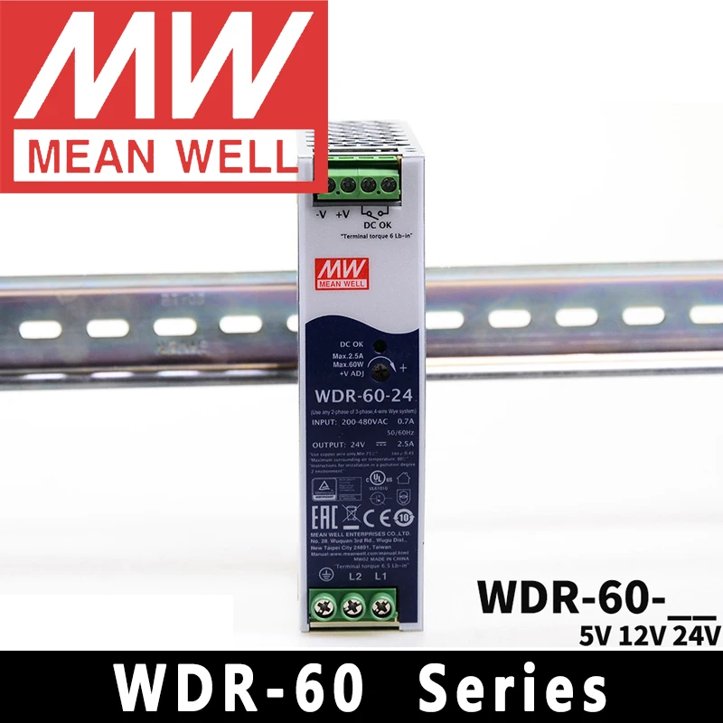 Mean Well WDR-60-5/12/24/48 meanwell AC/DC 5V/12V/24V 60W Ultra Wide Input Industrial DIN RAIL Power Supply
Mean Well WDR-60-5/12/24/48 meanwell AC/DC 5V/12V/24V 60W Ultra Wide Input Industrial DIN RAIL Power Supply