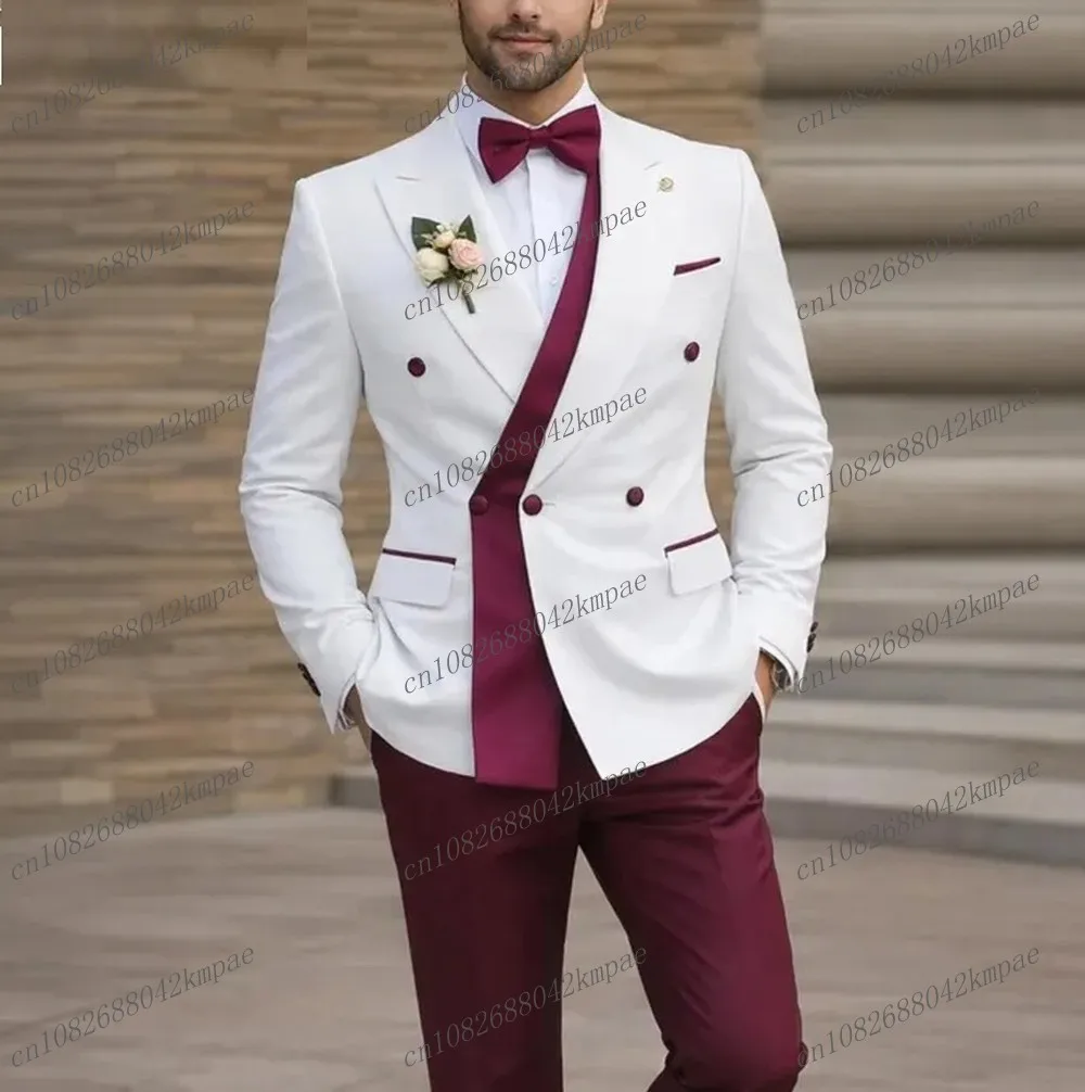 White And Burgundy Men Suit Formal Occasion Groom Groomsman Wedding Party Prom Male Business Tuxedos 2 Piece Set Blazer Pants
White And Burgundy Men Suit Formal Occasion Groom Groomsman Wedding Party Prom Male Business Tuxedos 2 Piece Set Blazer Pants