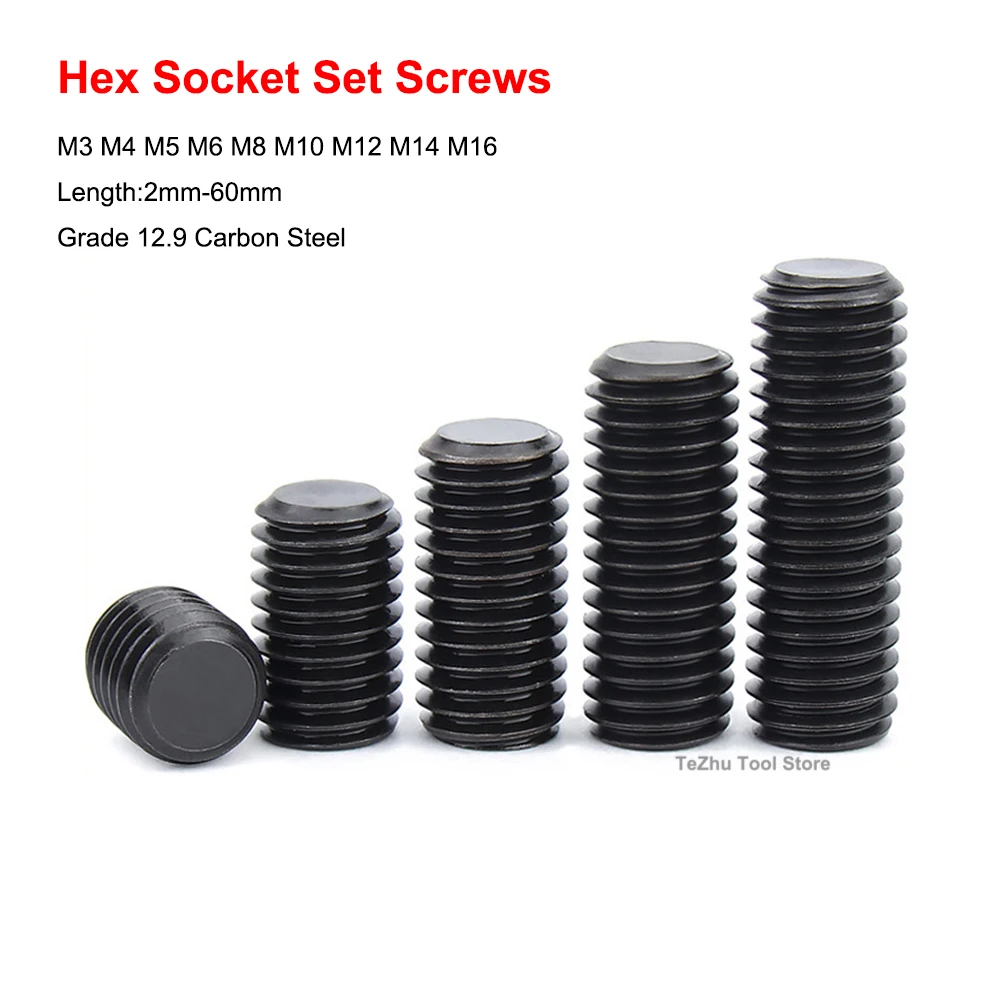 Grade 12.9 Carbon Steel Alloy Steel Hex Socket Set Screws M3 M4 M5 M6 M8 M10 M12 M14 M16 Grub Screw Length 3mm-60mm
Grade 12.9 Carbon Steel Alloy Steel Hex Socket Set Screws M3 M4 M5 M6 M8 M10 M12 M14 M16 Grub Screw Length 3mm-60mm