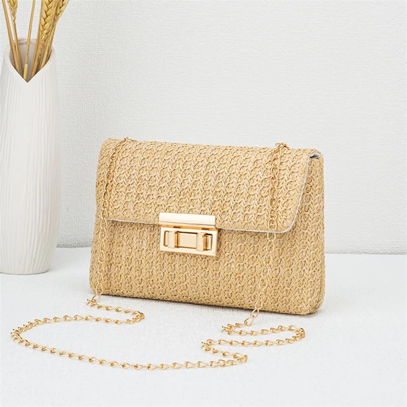 Women Chain Shoulder Bag, Large Capacity Buckle Closure Straw Bag Crossbody Bag for Casual Daily
Women Chain Shoulder Bag, Large Capacity Buckle Closure Straw Bag Crossbody Bag for Casual Daily