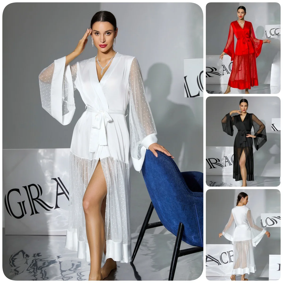 Sexy Satin Patchwork Polka Dot Lace Robe Kimono Bathrobe Gown Summer Women Loungewear
Sexy Satin Patchwork Polka Dot Lace Robe Kimono Bathrobe Gown Summer Women Loungewear