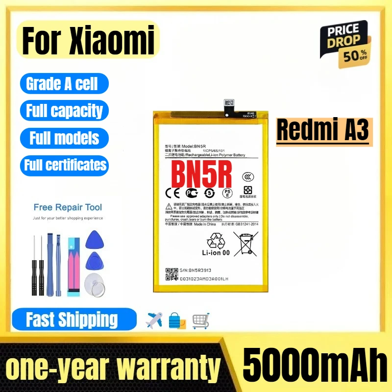 BN5R for Xiaomi Redmi A3 Mobile Phone Battery High Quality High Capacity Battery Replacement Bateria Grade A Cell with Tools
BN5R for Xiaomi Redmi A3 Mobile Phone Battery High Quality High Capacity Battery Replacement Bateria Grade A Cell with Tools