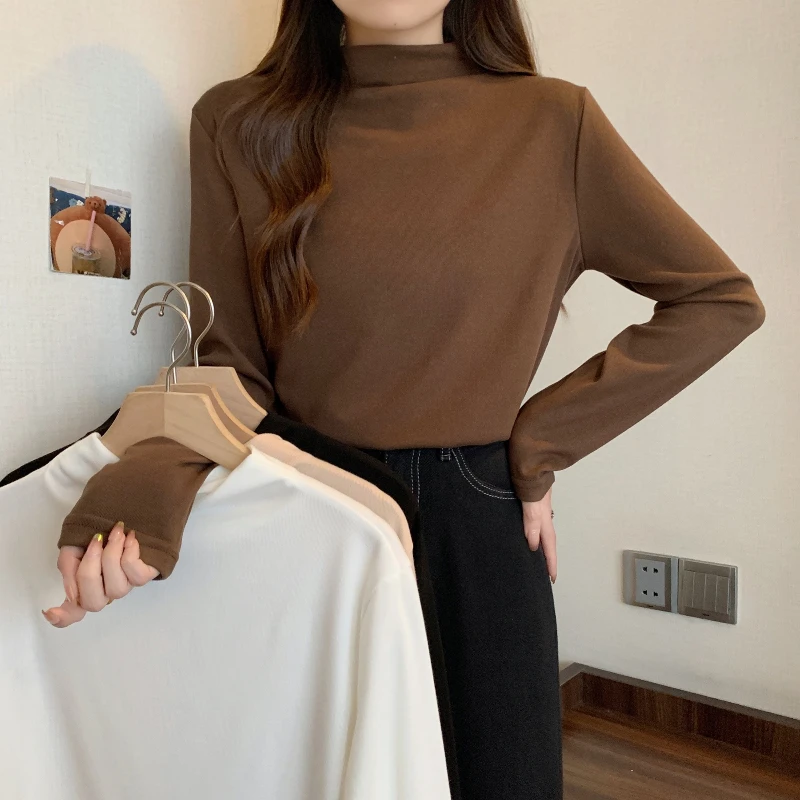 Warm Base Layer Tops Women's Velvet Knitted Turtleneck T-Shirt Autumn Winter Fashion Long Sleeve Solid Color Oversized Tees
Warm Base Layer Tops Women's Velvet Knitted Turtleneck T-Shirt Autumn Winter Fashion Long Sleeve Solid Color Oversized Tees