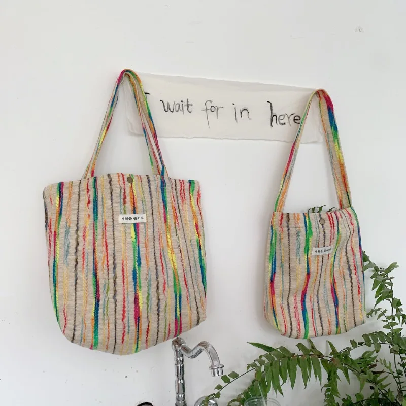 Rainbow Striped Shoulder Bag Women's Small Shoulder Shopping Bag Casual Tote Large Capacity Canvas Bag
Rainbow Striped Shoulder Bag Women's Small Shoulder Shopping Bag Casual Tote Large Capacity Canvas Bag