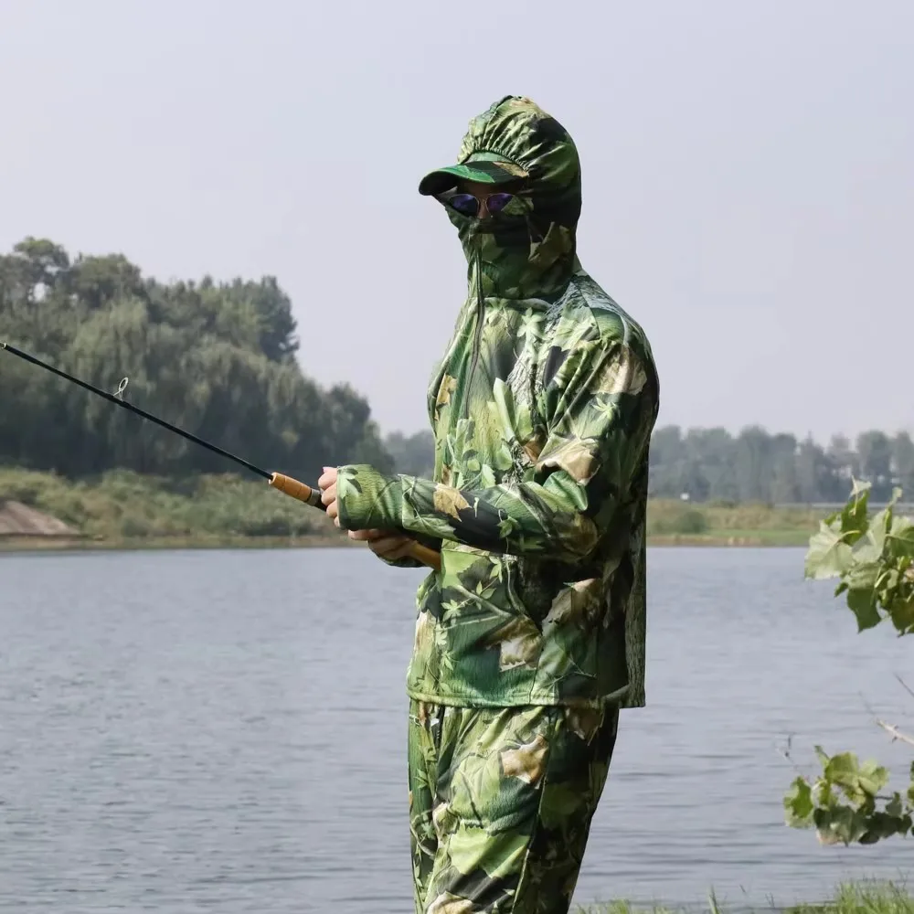 Summer Icesilk Soft Breathable Anti-Mosquito Fishing Suit Sun Protection Hooded Jacket Pants Bionic Camouflage Hunting Clothes
Summer Icesilk Soft Breathable Anti-Mosquito Fishing Suit Sun Protection Hooded Jacket Pants Bionic Camouflage Hunting Clothes