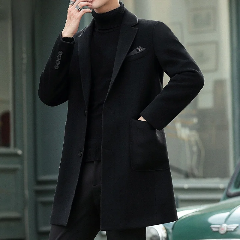 Мужское шерстяное пальто средней длины в деловом стиле, зимнее, модное, повседневное, с отложным воротником, на одной пуговице, однотонное, из смесового полиэстера
Мужское шерстяное пальто средней длины в деловом стиле, зимнее, модное, повседневное, с отложным воротником, на одной пуговице, однотонное, из смесового полиэстера