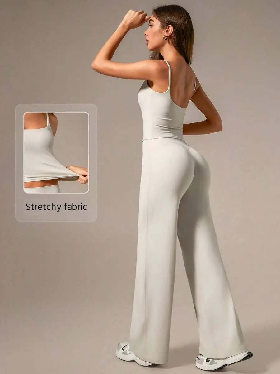TimeOff Women's One Set Solid Color Spaghetti Strap Removable Padded Tank Top And Straight Leg Relaxed Fit Pants Sports Suit
TimeOff Women's One Set Solid Color Spaghetti Strap Removable Padded Tank Top And Straight Leg Relaxed Fit Pants Sports Suit