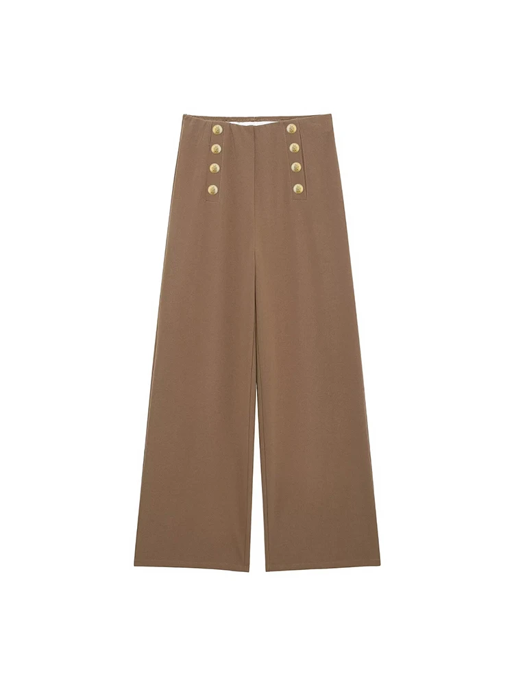 Willshela Women Fashion Brown Front Button Side Zipper Wide Leg Pants Vintage Mid Waist Full Length Female Chic Lady Trousers
Willshela Women Fashion Brown Front Button Side Zipper Wide Leg Pants Vintage Mid Waist Full Length Female Chic Lady Trousers