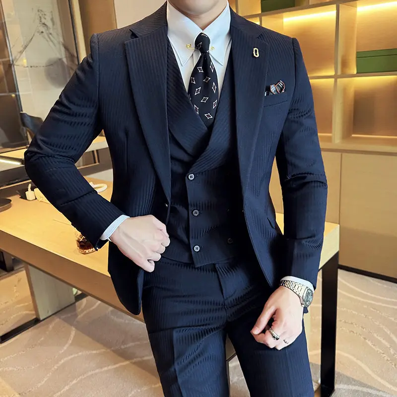 Korean Wedding Suit for Men 3 Pieces Set (jacket+vest+pant) Striped Business Formal Suit Office Work Party Prom Dress Suits
Korean Wedding Suit for Men 3 Pieces Set (jacket+vest+pant) Striped Business Formal Suit Office Work Party Prom Dress Suits