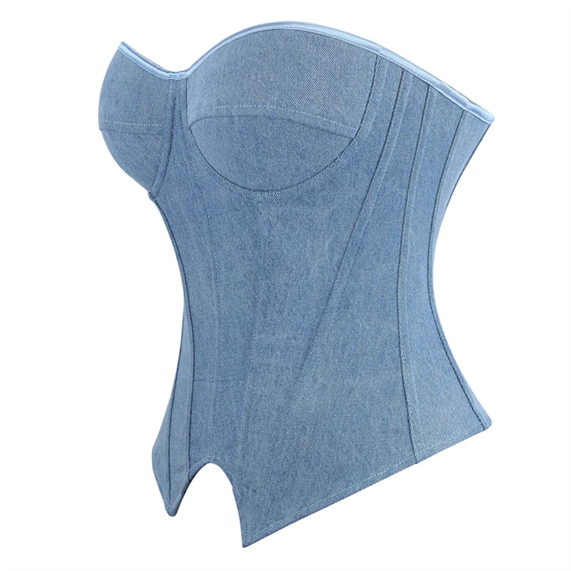 Women Blue Denim Overbust Corset Shapewear Top Fashion Female Strapless Sexy Side Zipper Slimming Shaper Bustier Party Costume
Women Blue Denim Overbust Corset Shapewear Top Fashion Female Strapless Sexy Side Zipper Slimming Shaper Bustier Party Costume