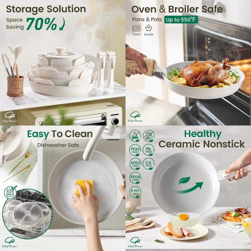 19-Piece Detachable Handle Cookware Set, Nonstick Ceramic Pots and Pans, Induction Compatible, Dishwasher and Oven Safe, RV Kitc
19-Piece Detachable Handle Cookware Set, Nonstick Ceramic Pots and Pans, Induction Compatible, Dishwasher and Oven Safe, RV Kitc