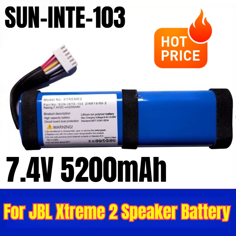 Аккумулятор SUN-INTE-103 7,4 В, 5200 мАч для динамика JBL Xtreme 2
Аккумулятор SUN-INTE-103 7,4 В, 5200 мАч для динамика JBL Xtreme 2