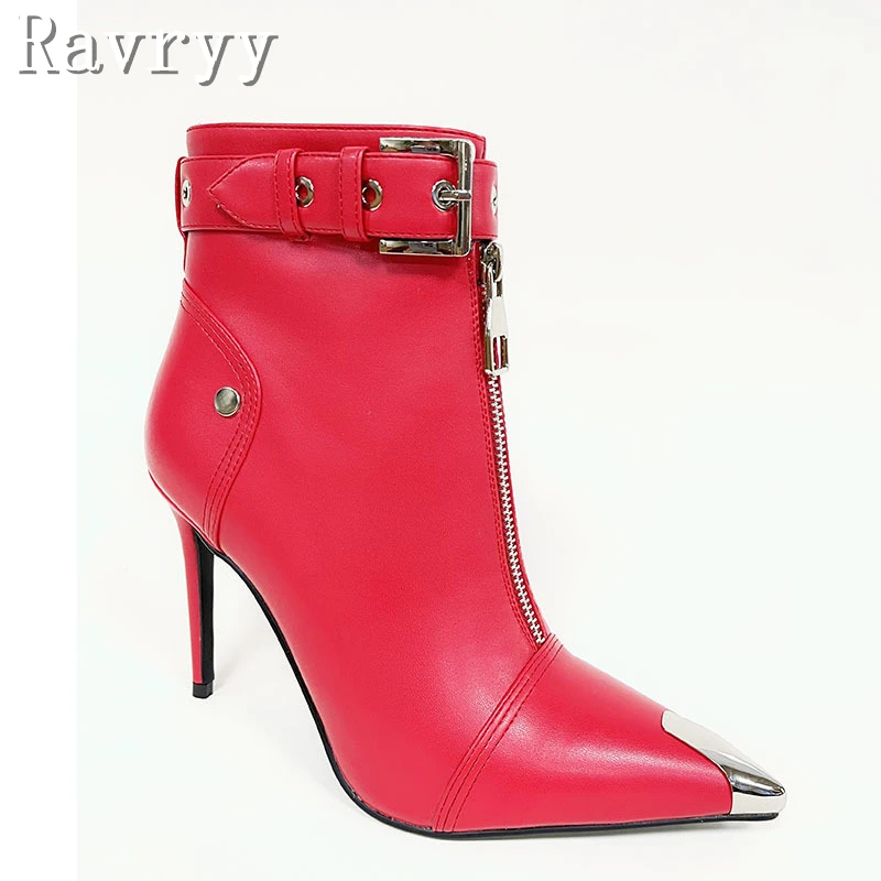 New British Style Women's Motorcycle Boots Fashionable Metal Pointed Toe Belt Buckle Thin High Heels Front Zipper Short Boots
New British Style Women's Motorcycle Boots Fashionable Metal Pointed Toe Belt Buckle Thin High Heels Front Zipper Short Boots