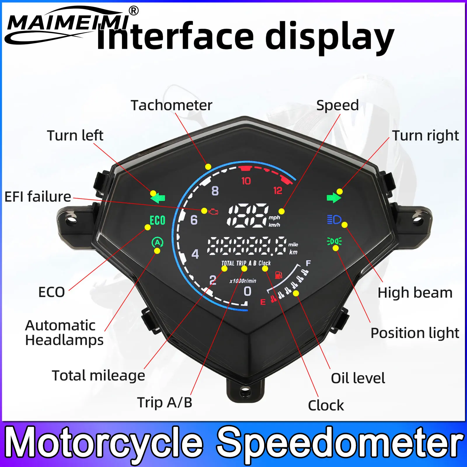 Digital Motorcycle Speedometer MPH KMH Motobike Dashboard Tachometer Voltage Mileage ECO Turn Signal Light Indicator For YAMAHA
Digital Motorcycle Speedometer MPH KMH Motobike Dashboard Tachometer Voltage Mileage ECO Turn Signal Light Indicator For YAMAHA
